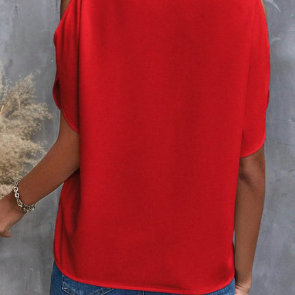 Notched Cold Shoulder Blouse - MimiStylez