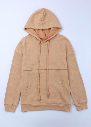 Waffle-Knit Drawstring Kangaroo Pocket Hoodie - MimiStylez