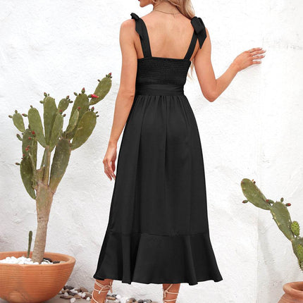 Square Neck Tie Strap Midi Dress - MimiStylez