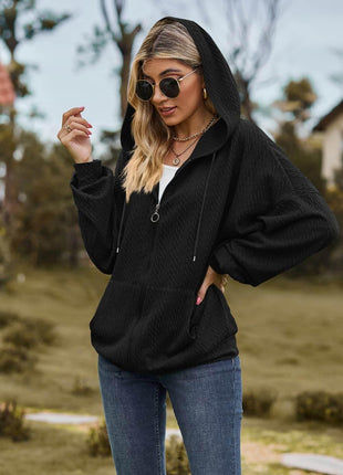 Cable-Knit Long Sleeve Hooded Jacket - MimiStylez