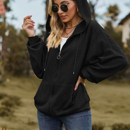 Cable-Knit Long Sleeve Hooded Jacket - MimiStylez