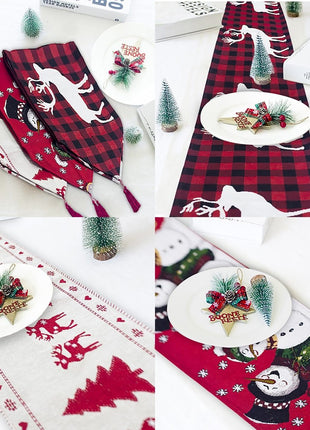 Christmas Elk Snowman Table Runner Merry Christmas Decorations