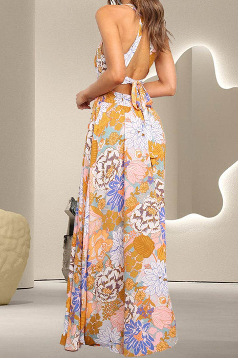 Tied Printed Grecian Sleeveless Maxi Dress - MimiStylez