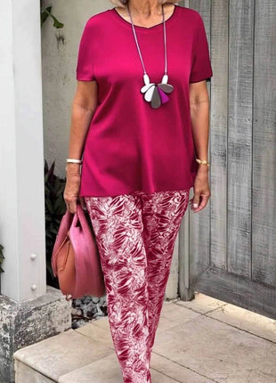 Full Size Round Neck Short Sleeve Top and Pants Set Plus Size - MimiStylez