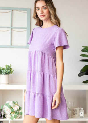 Heimish Full Size Swiss Dot Short Sleeve Tiered Dress - MimiStylez