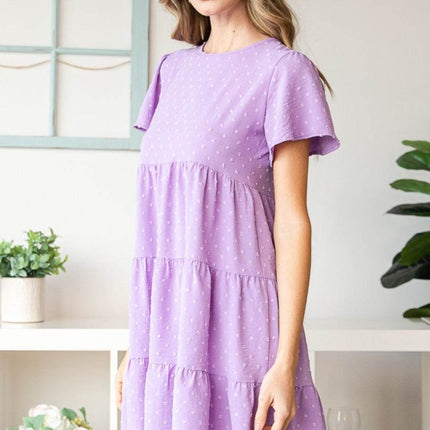 Heimish Full Size Swiss Dot Short Sleeve Tiered Dress - MimiStylez