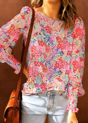 Floral Print Long Puff Sleeve Blouse - MimiStylez