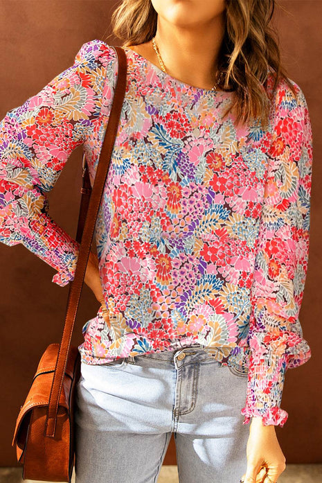 Floral Print Long Puff Sleeve Blouse - MimiStylez