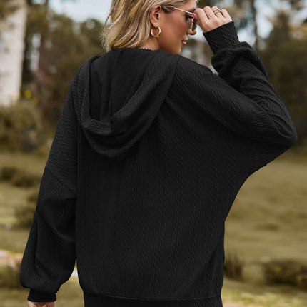 Cable-Knit Long Sleeve Hooded Jacket - MimiStylez