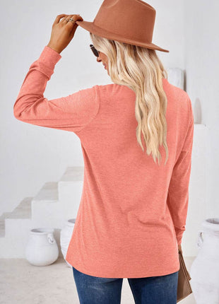 V-Neck Buttoned Long Sleeve Blouse - MimiStylez