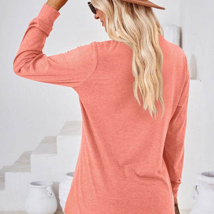 V-Neck Buttoned Long Sleeve Blouse - MimiStylez