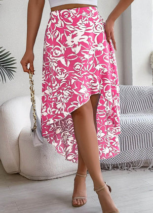 High-Low Printed High Waist Skirt - MimiStylez