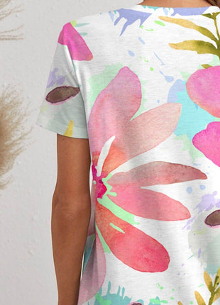 Printed V-Neck Short Sleeve T-Shirt - MimiStylez