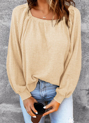 Square Neck Waffle-Knit Top - MimiStylez