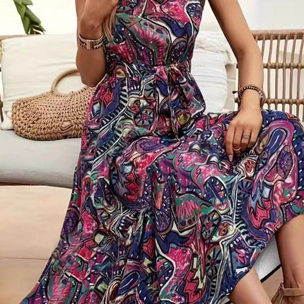Tied Floral Sleeveless Dress - MimiStylez