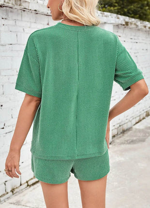 Lovelet Round Neck Half Sleeve Top and Drawstring Shorts Set - MimiStylez