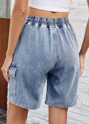 Drawstring Denim Shorts with Pockets - MimiStylez