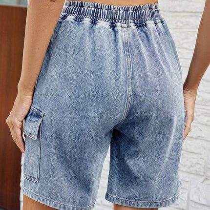 Drawstring Denim Shorts with Pockets - MimiStylez