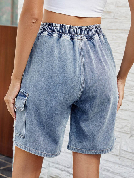 Drawstring Denim Shorts with Pockets - MimiStylez