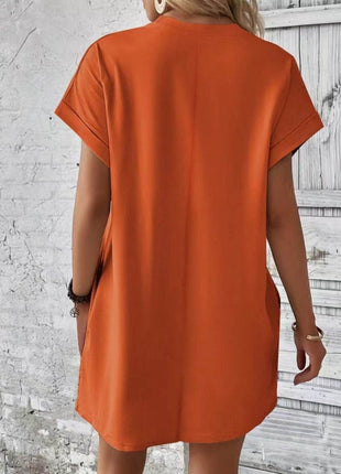 Pocketed Round Neck Short Sleeve Dress - MimiStylez