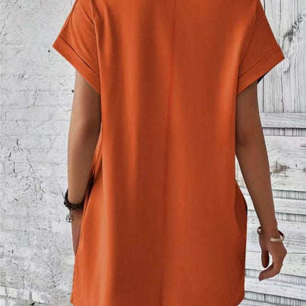 Pocketed Round Neck Short Sleeve Dress - MimiStylez