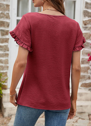 Textured Petal Sleeve Round Neck Tee - MimiStylez