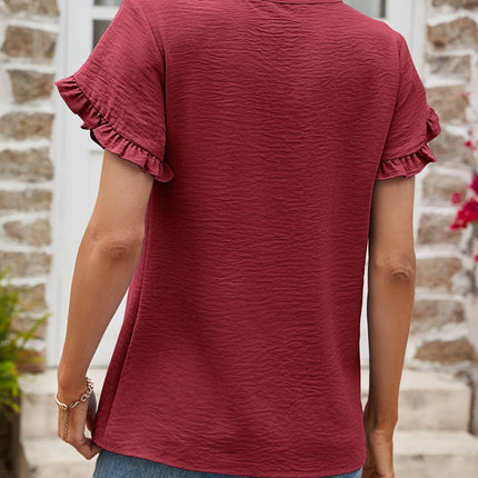 Textured Petal Sleeve Round Neck Tee - MimiStylez