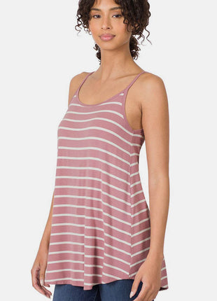 Zenana Striped Curved Hem Cami - MimiStylez