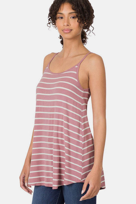 Zenana Striped Curved Hem Cami - MimiStylez