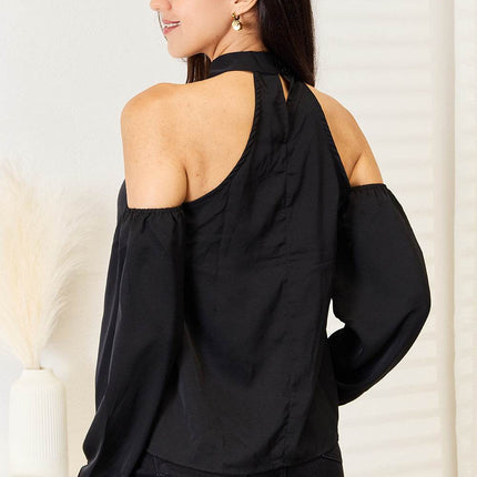Grecian Cold Shoulder Long Sleeve Blouse - MimiStylez