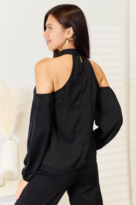 Grecian Cold Shoulder Long Sleeve Blouse - MimiStylez