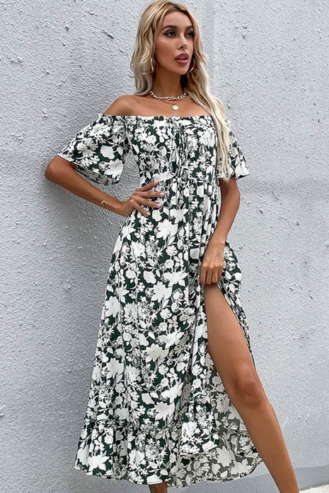 Floral Slit Off-Shoulder Midi Dress - MimiStylez