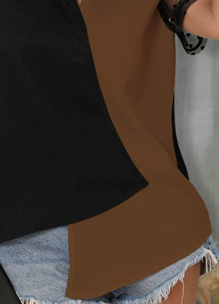 Color Block Notched Short Sleeve T-Shirt - MimiStylez