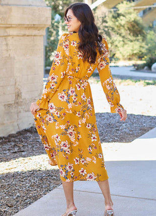 Double Take Full Size Floral Tie Back Flounce Sleeve Dress - MimiStylez