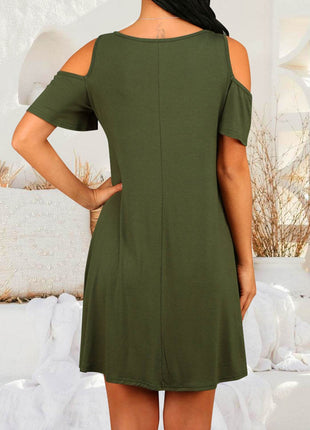 Round Neck Cold Shoulder Short Sleeve Dress - MimiStylez