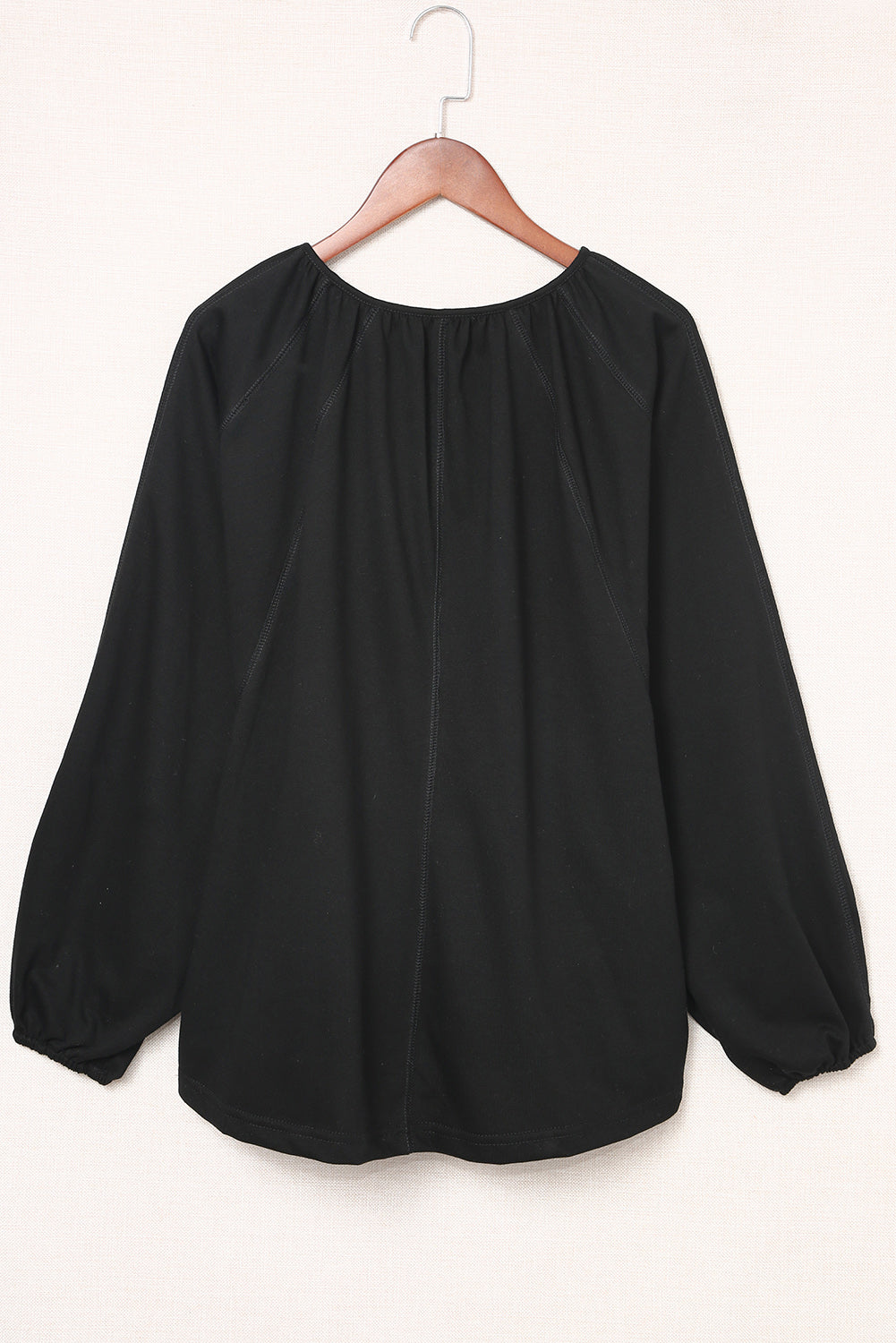 Notched Neck Balloon Sleeve Blouse