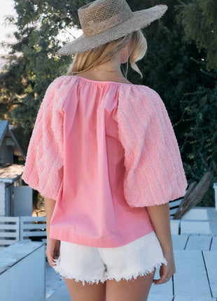 ODDI Full Size Poplin Bubble Sleeve Blouse - MimiStylez