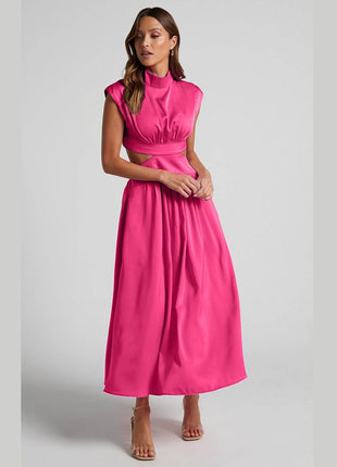 Cutout Mock Neck Sleeveless Ruched Dress - MimiStylez