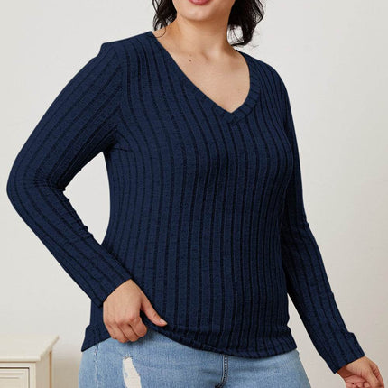 Basic Bae Full Size Ribbed V-Neck Long Sleeve T-Shirt - MimiStylez
