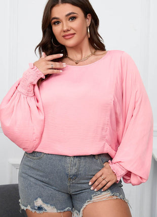 Plus Size Lantern Sleeve Dropped Shoulder Blouse - MimiStylez