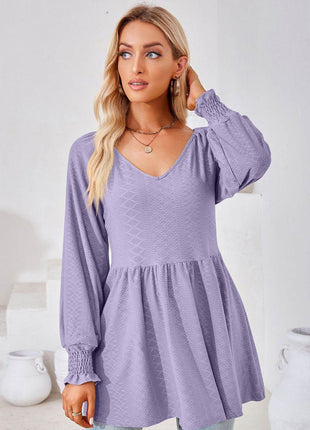 V-Neck Lantern Sleeve Blouse - MimiStylez