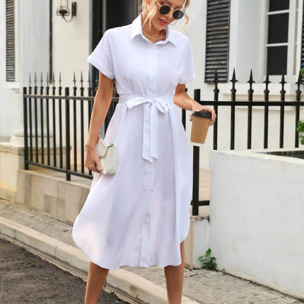 Tied Button Up Shirt Dress - MimiStylez