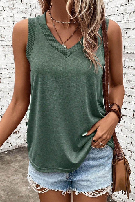 V-Neck Wide Strap Tank - MimiStylez