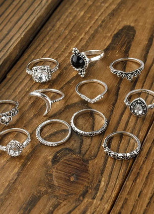 Alloy Synthetic Crystal 11-Piece Ring Set - MimiStylez