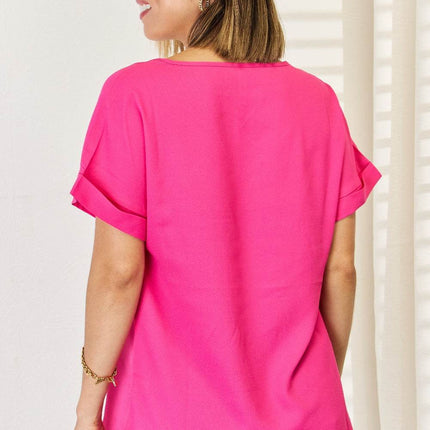 Zenana V-Neck Rolled Short Sleeve T-Shirt - MimiStylez