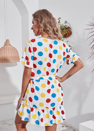 Tied Frill Short Sleeve Mini Dress - MimiStylez