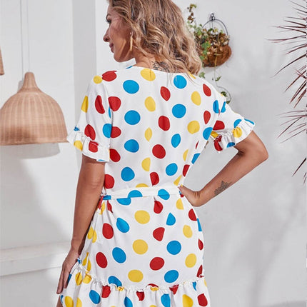 Tied Frill Short Sleeve Mini Dress - MimiStylez
