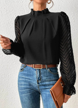Mock Neck Flounce Sleeve Blouse - MimiStylez