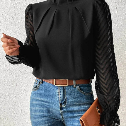 Mock Neck Flounce Sleeve Blouse - MimiStylez