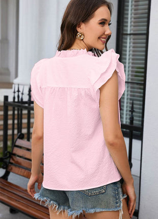 Notched Neck Butterfly Sleeve Blouse - MimiStylez